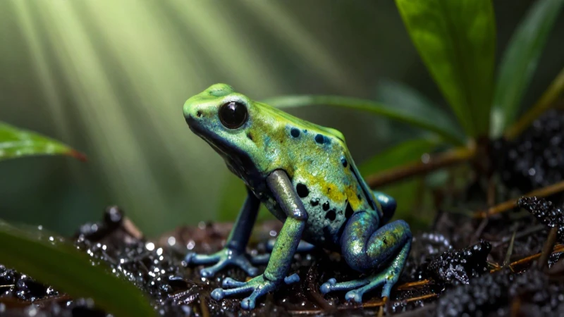 Rana venenosa verde en selva sinaloense exuberante