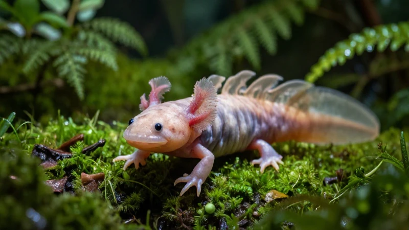 FAUNA DEL ESTADO DE GUERRERO: DESCUBRE ANIMALES ÚNICOS 3 Ajolote endémico en selva exuberante, fotográfico