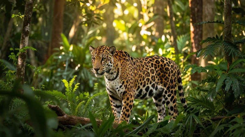 FAUNA EN VERACRUZ: DESCUBRE ANIMALES ÚNICOS y ESPECIALES 1 Jaguar majestuoso en selva dorada y vibrante