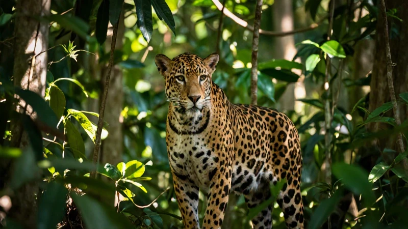 FAUNA EN VERACRUZ: DESCUBRE ANIMALES ÚNICOS y ESPECIALES 6 Jaguar en selva, luz natural, fotografía vibrante