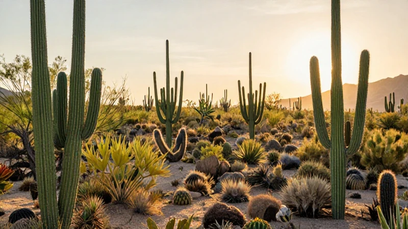 Vegetación de Sonora: DESCUBRE su RICA FAUNA y FLORA 4 Desierto Sonorense vibrante al atardecer dorado