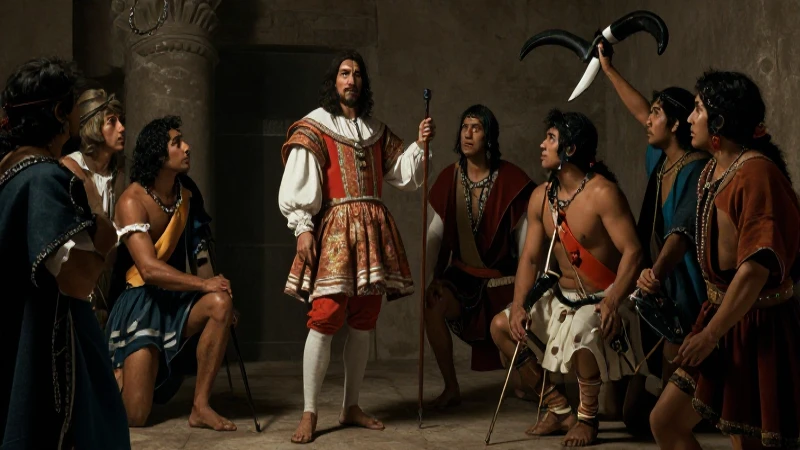 FCO HERNÁNDEZ DE CÓRDOBA: Descubre su IMPACTO en 1517 6 Cortés y nativos en pintura histórica cinematográfica