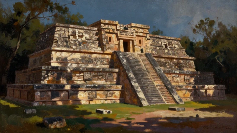 FCO HERNÁNDEZ DE CÓRDOBA: Descubre su IMPACTO en 1517 8 Córdoba en ruinas mayas, iluminación dramática
