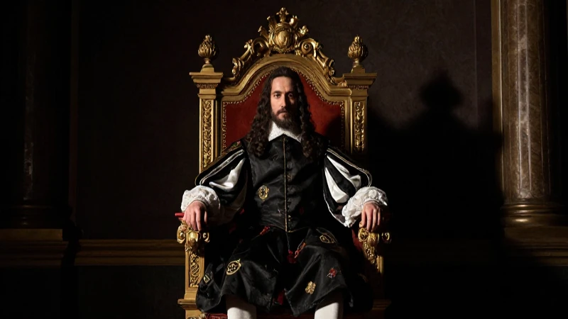 Felipe III en un trono barroco y sombrío