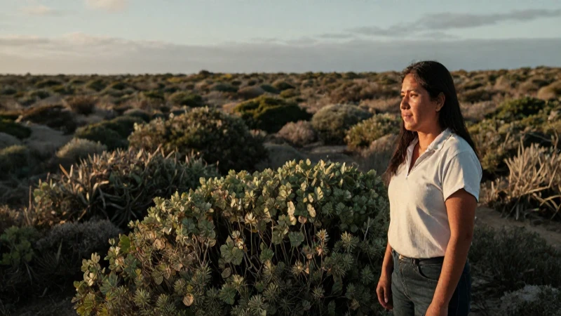 Paisaje costero mexicano, matorral resiste con luz dorada