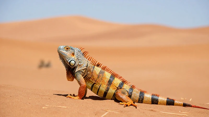 Iguana vibrante en un paisaje desértico soleado