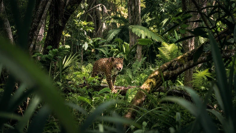 FLORA y FAUNA de Jalisco: Descubre su ECOSISTEMA ÚNICO 6 Jaguar en selva jalisquense, luz natural cinematográfica