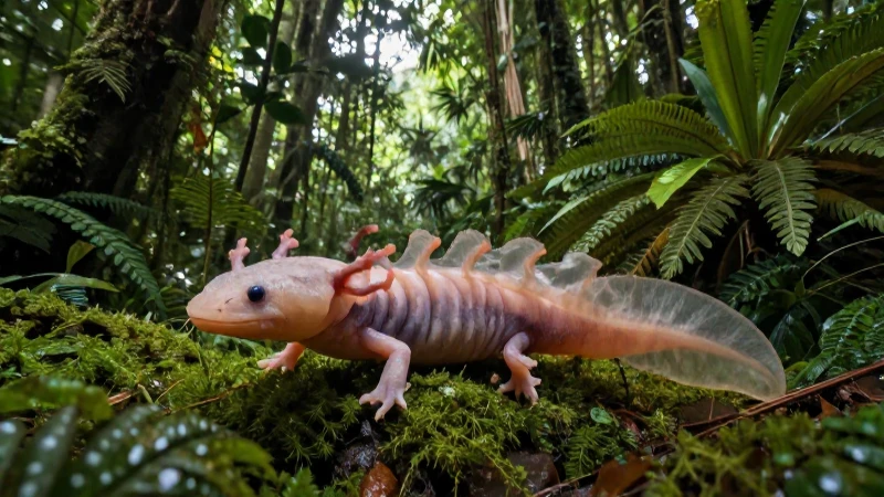 FLORA y FAUNA de Jalisco: Descubre su ECOSISTEMA ÚNICO 7 Axolotl en selva jalisquense, fotorealista y amplio
