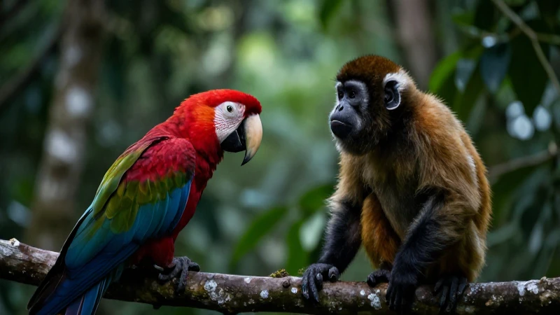 Fauna de Tabasco: DESCUBRE Animales ENDÉMICOS ÚNICOS 8 Guacamayo escarlata en selva exuberante, cinematográfico