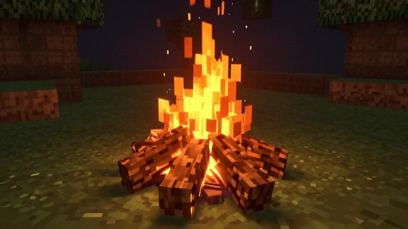 Cómo hacer fogatas en Minecraft 1.14 para calentarse y cocinar alimentos 3 Hoguera acogedora en Minecraft, iluminada y cálida