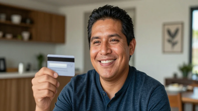 Beneficios de la Fondeadora Tarjeta de Crédito en México 3 Sonríe, mestiza, con tarjeta y luz cálida