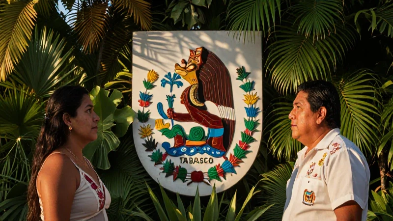 Escudo de TABASCO: Descubre su SIGNIFICADO y SIMBOLISMO 6 Escudo de Tabasco, luz dorada y mestizo contemplativo