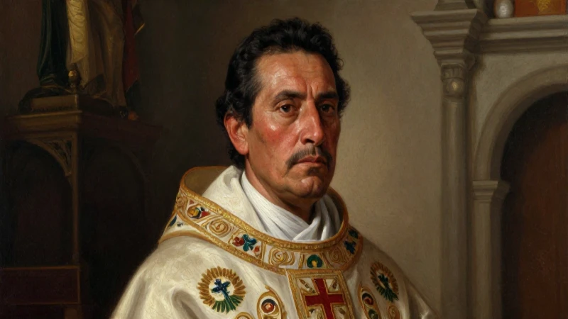 Fray Soto, religioso mestizo, con luz dramática