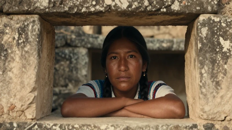 Ruinas antiguas, una mujer indígena cálida