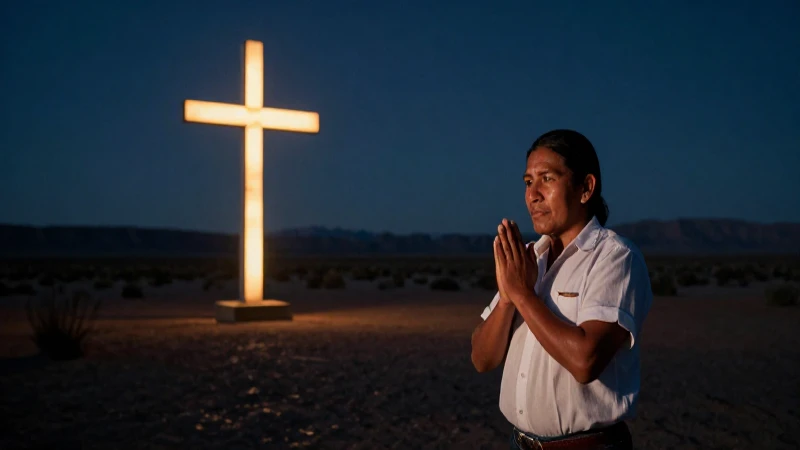 Cruz brillante en un paisaje místico del desierto