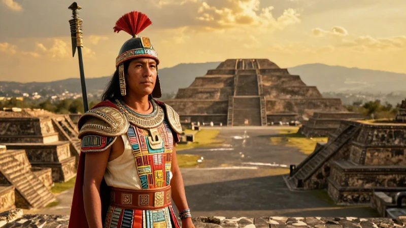 Historia Increíble de la Fundación del Estado de México 4 Guerrero tolteca ante pirámides de Teotihuacán