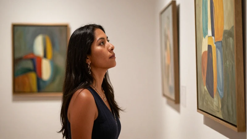 Qué galerías de arte puedo visitar en Monterrey 5 Mujer mestiza admira arte en galería cálida