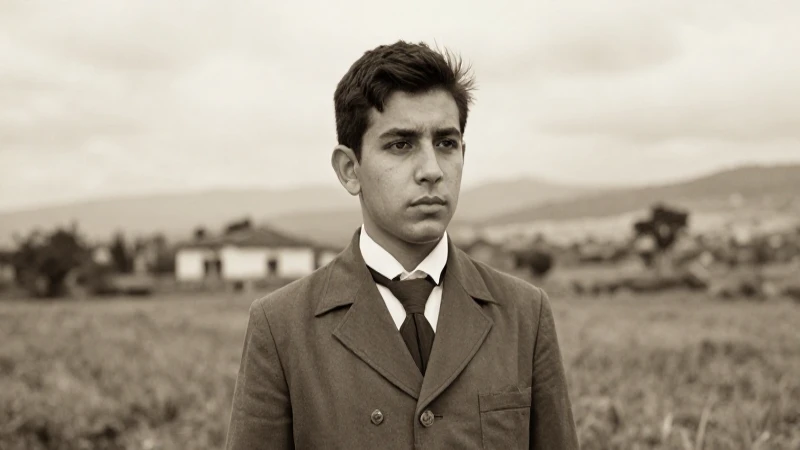 Joven Carranza en paisaje rural sepia