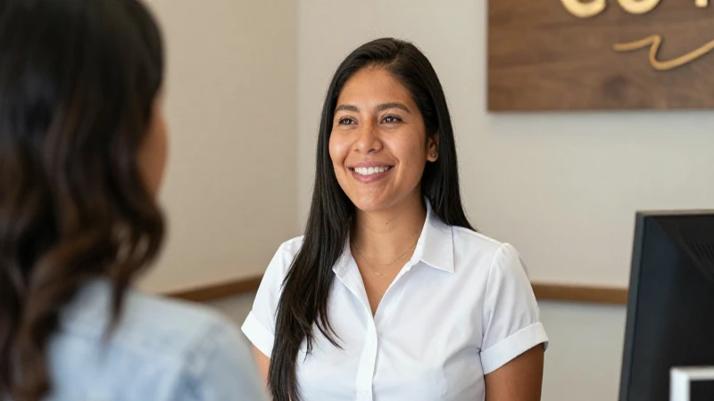 Cómo contactar a un asesor de Santander en México y UNE 4 Cliente mexicana sonriente en cálido banco moderno