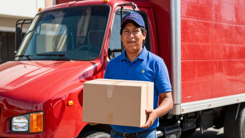 Camion en ciudad, entrega con luz vibrante
