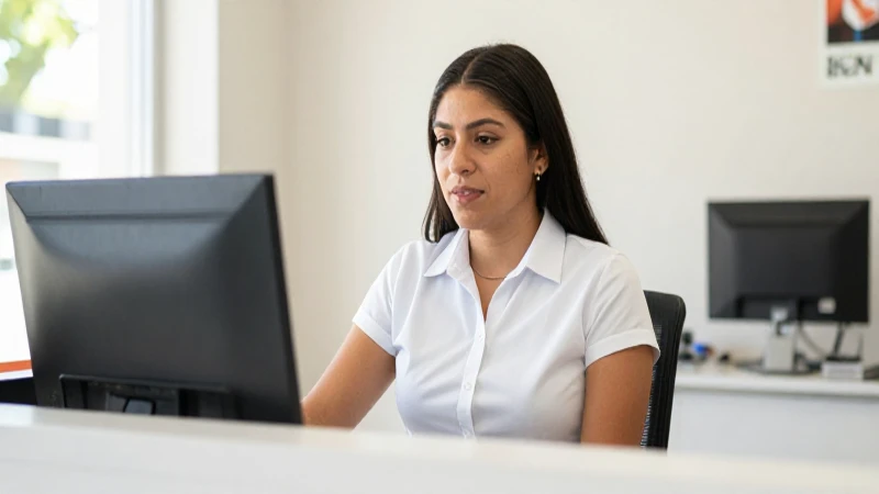 Jóven mestiza atiende en un banco moderno