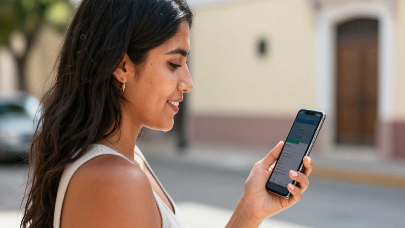 Joven mestiza usa smartphone en un día soleado