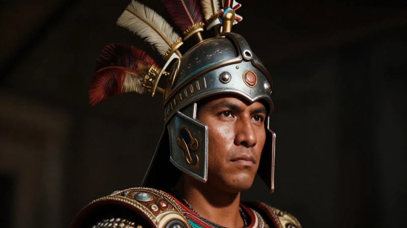 Guerrero mestizo mexicano, iluminación dramática y épica