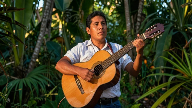 HIMNO A CHIAPAS: DESCUBRE su LETRA y SIGNIFICADO ¡Aquí! 4 Músico chiapaneco mestizo en exuberante selva