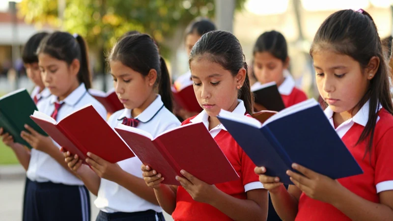 Niños cantan en la escuela, luz dorada