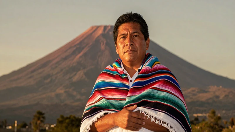Mexicano con serape al pie del volcán