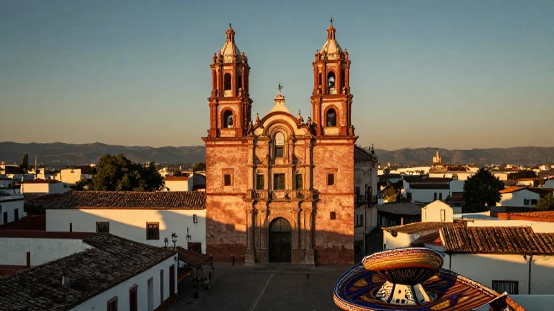 Paisaje colonial mexicano en tonos cálidos