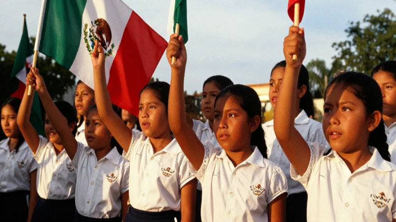 Himno Nacional MEXICANO: LETRA y CANTO ESCOLAR Esencial 6 Niños mestizos cantan con banderas mexicanas