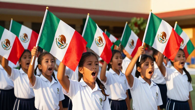 Himno Nacional MEXICANO: LETRA y CANTO ESCOLAR Esencial 4 Niños mexicanos cantan bajo la bandera mexicana