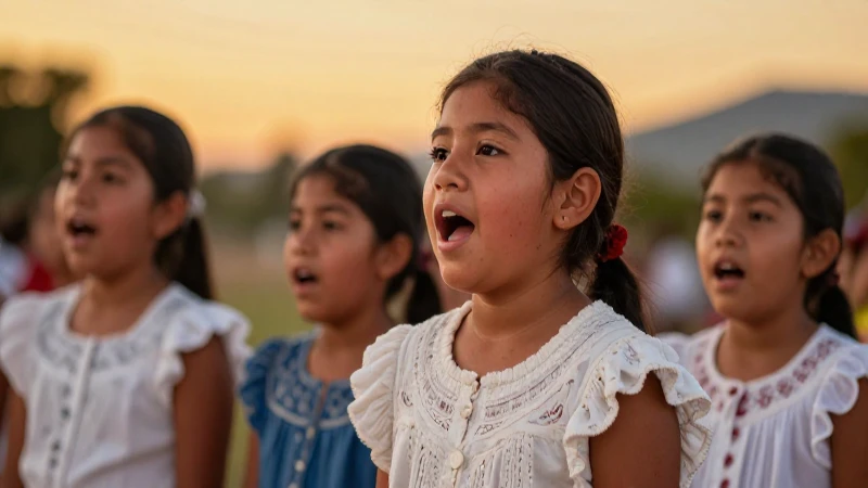 Himno Nacional MEXICANO: LETRA y CANTO ESCOLAR Esencial 7 Niños mestizos cantan al atardecer cálido