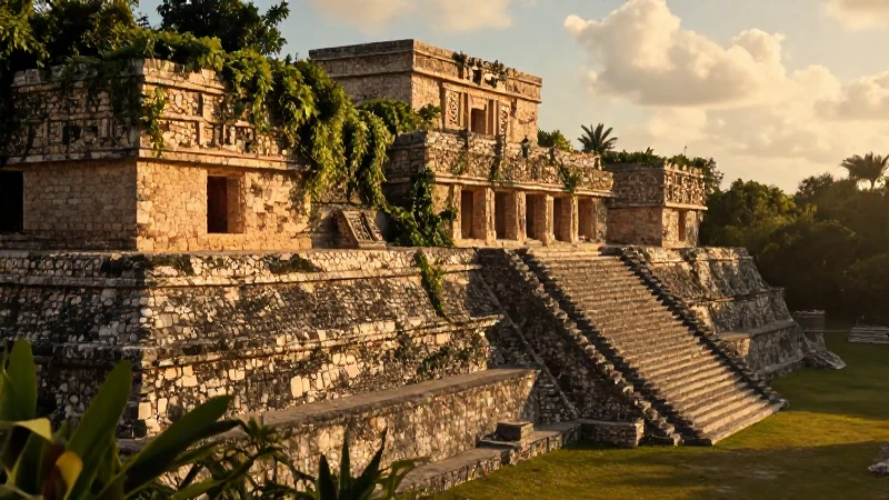 ORIGEN y HISTORIA de CHIAPAS: Descubre su LEGADO CRONOLÓGICO 3 Ruinas mayas antiguas bajo luz dorada