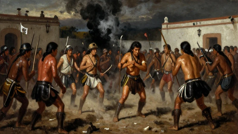 Combate realista entre nativos y colonos españoles