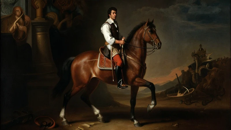 Conquistador mestizo a caballo, estilo barroco
