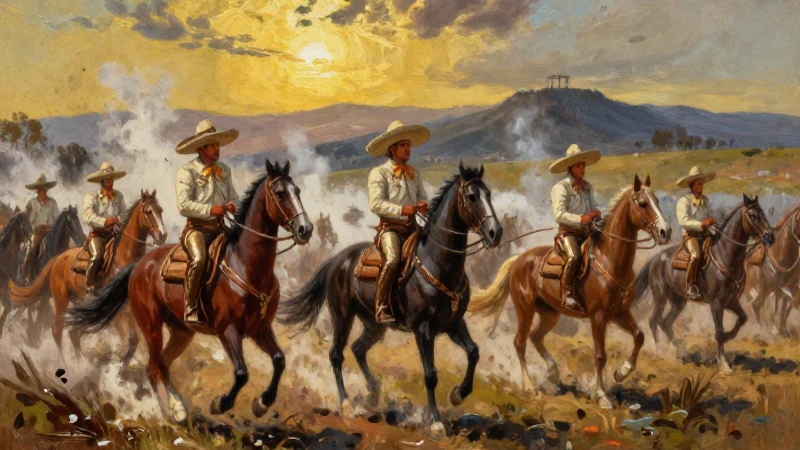 Soldados mexicanos en batalla, luz dorada épica