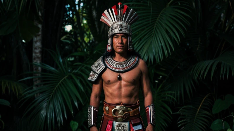 Guerrero azteca en selva, luz dramática