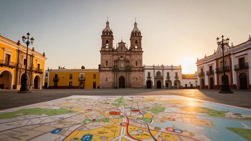 Plaza colonial mexicana, cálida y cinematográfica
