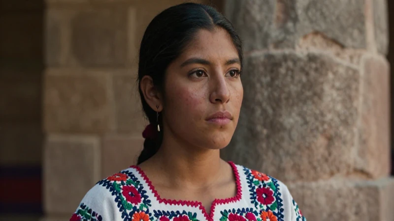 Descubre el Fascinante Legado de la Historia de Michoacán 8 Joven mexicana serena, huipil bordado, luz cálida