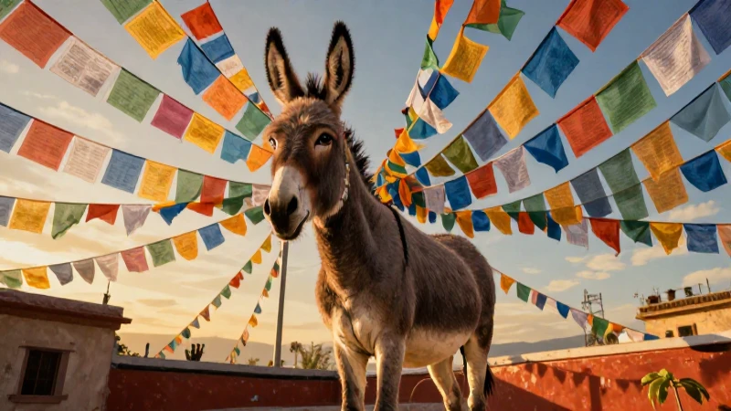 Un burro mestizo asoma en un techo dorado