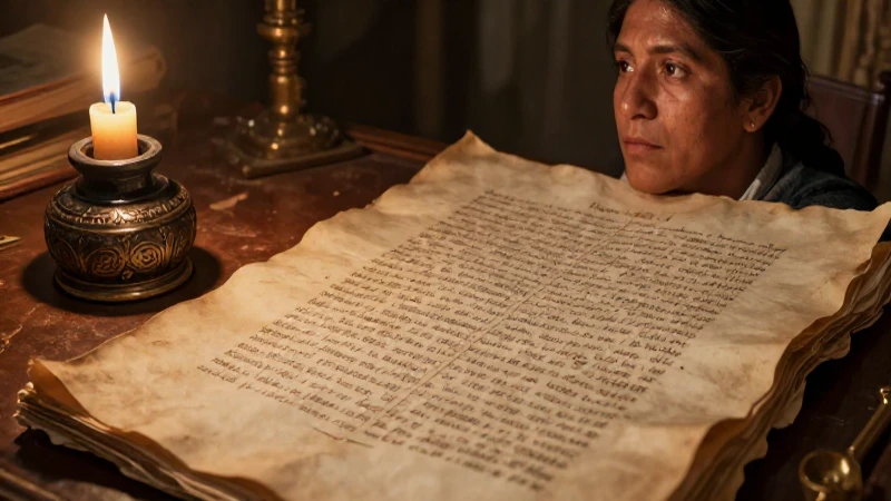 Estudio antiguo, manuscrito mestizo a la luz tenue