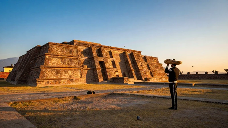 Ruinas, mariachi y luz dorada, vibrantes