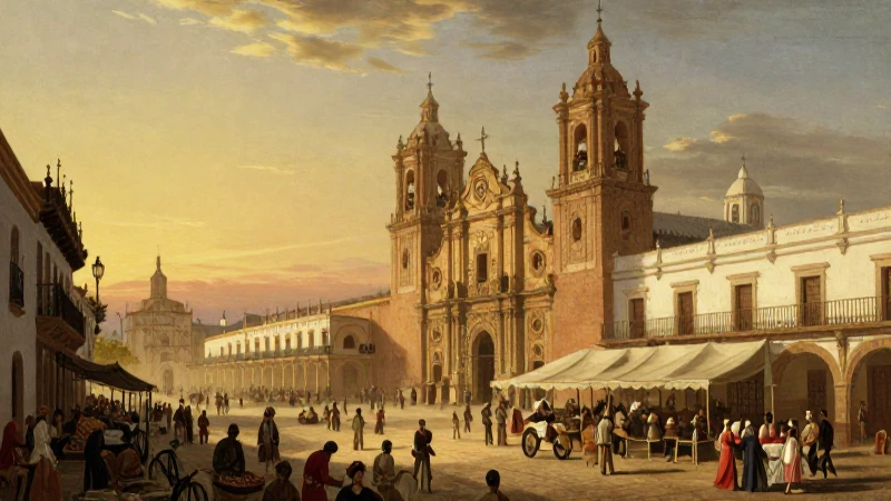 Historia de Puebla: Descubre sus Secretos en Cronología 5 Pintura histórica: arquitectura colonial y mercado dorado