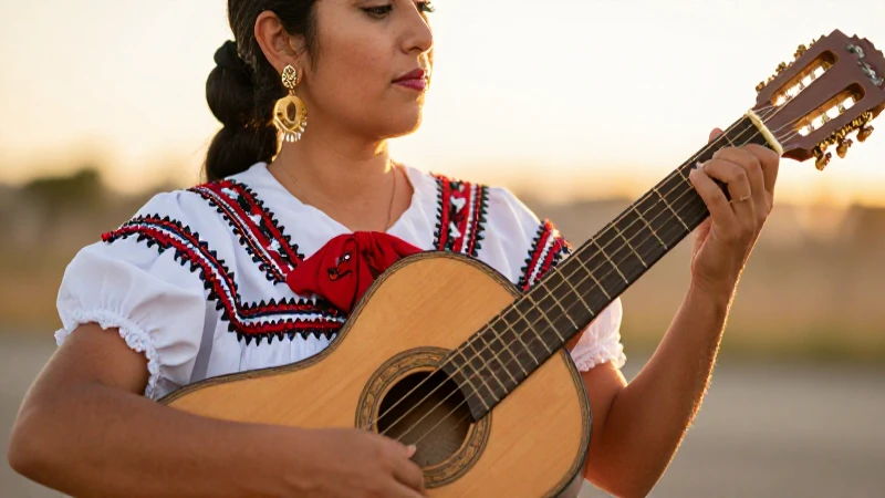 Mujer mexicana con guitarra en mariachi