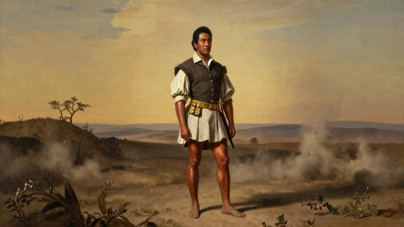 Conquistador mestizo en paisaje dorado