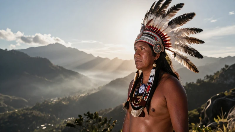 Descubre los Mitos y Leyendas de los Guerreros Fascinantes 6 Guerrero mestizo en paisaje místico y vasto