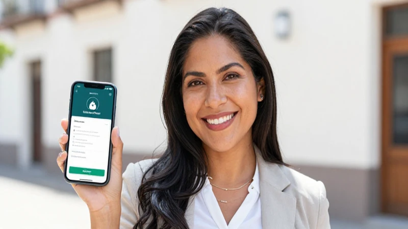 Mujer mestiza sonriente usa aplicación bancaria