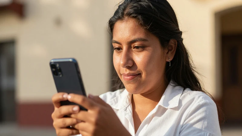 Cómo usar HSBC Control Total para consultas y pagos 4 Mexicana, piel bronceada, usa smartphone bajo el sol